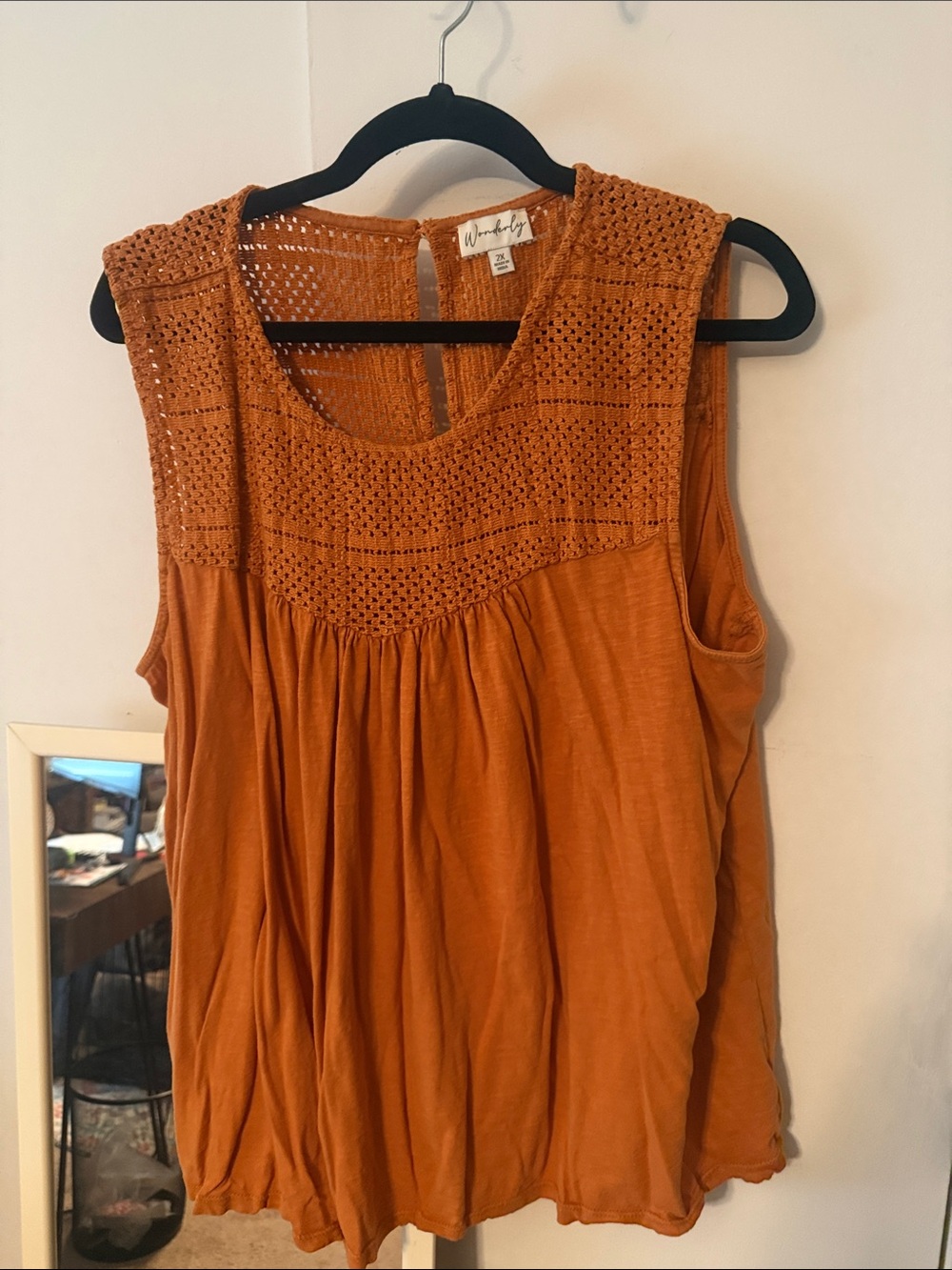 Wonderly Crochet Yoke Sleeveless Tank - Rust